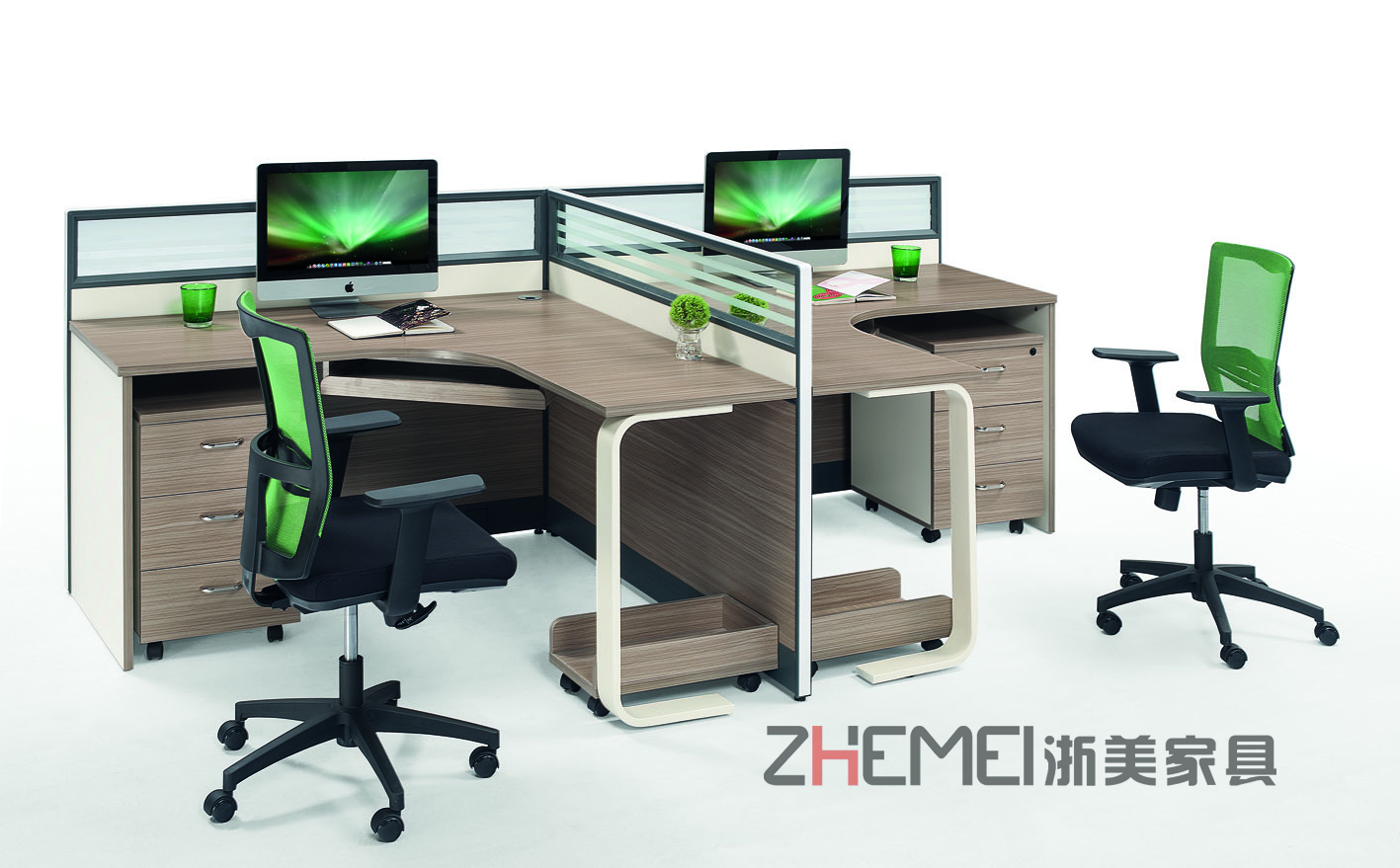 屏风电脑桌、职员电脑桌、办公家具、浙美职员电脑桌相邻两人座展示图