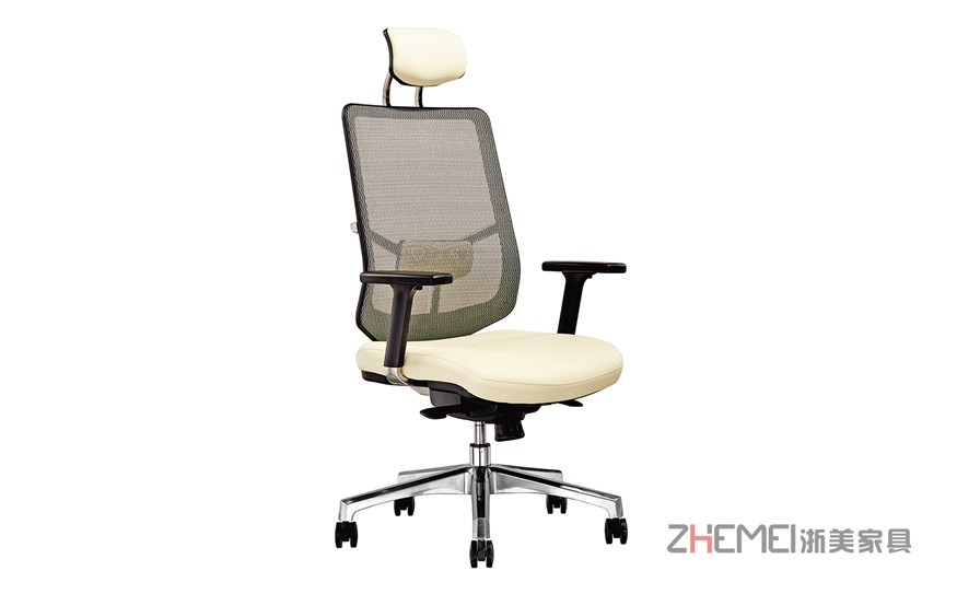 办公椅、办公室中班椅透气网布、升降转椅、浙美电脑椅会议椅子WY-010 乳白色正面展示图.jpg